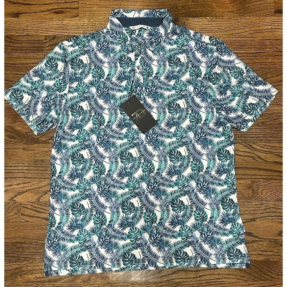 7 Diamonds 7D Isidro Golf Polo 4 Way Stretch Floral All Over Print Men's Sz L